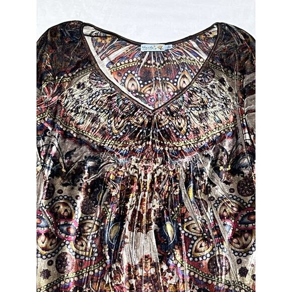 Unity World Wear Velvet Top Tunic Womens XL Floral Pullover Boho Artsy Hippie - Picture 3 of 11